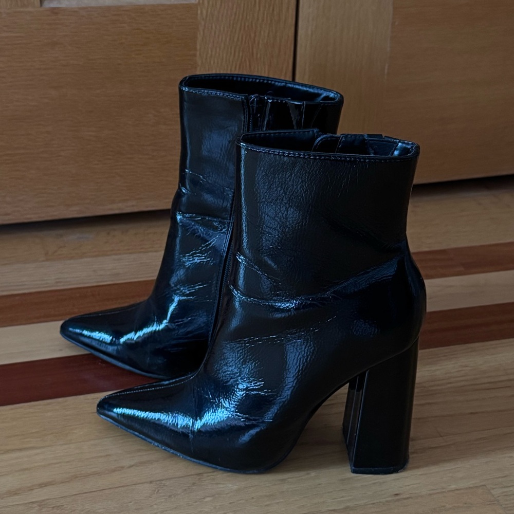 Black Patent Leather Ankle Boots